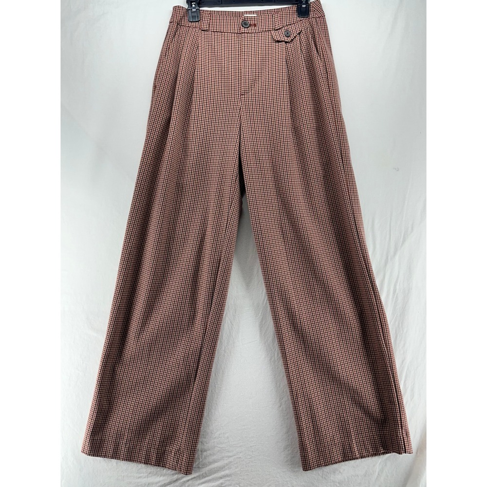 A New Day Brown Red Houndstooth Wide Leg Pleated Trousers Womens Size 4